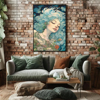 Ethereal Blue-Haired Woman Art Nouveau Fantasy Poster PosterGoat