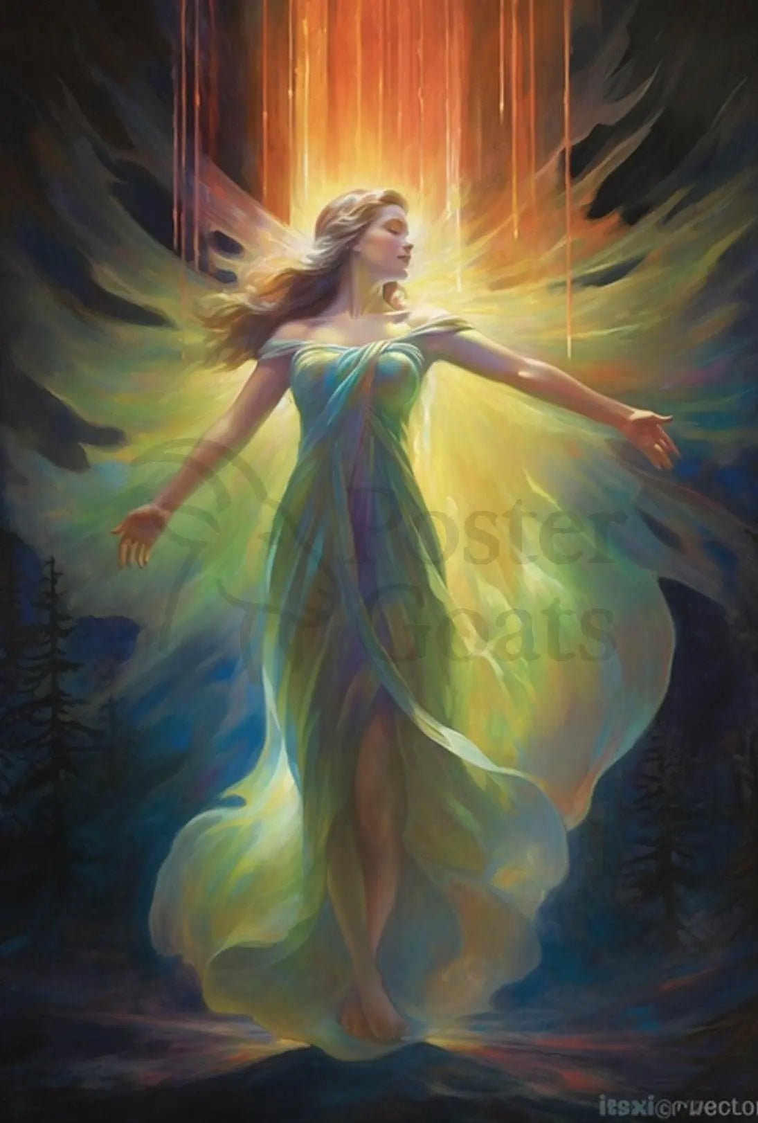 Ethereal Celestial Figure in Radiant Aura Artistic Poster PosterGoat