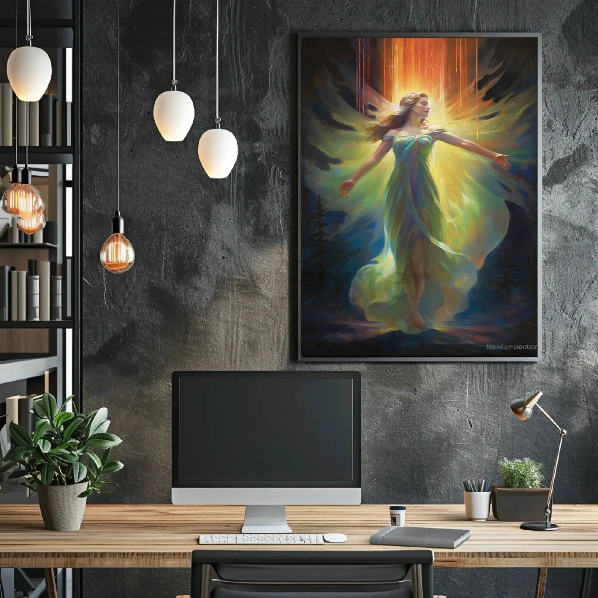 Ethereal Celestial Figure in Radiant Aura Artistic Poster PosterGoat