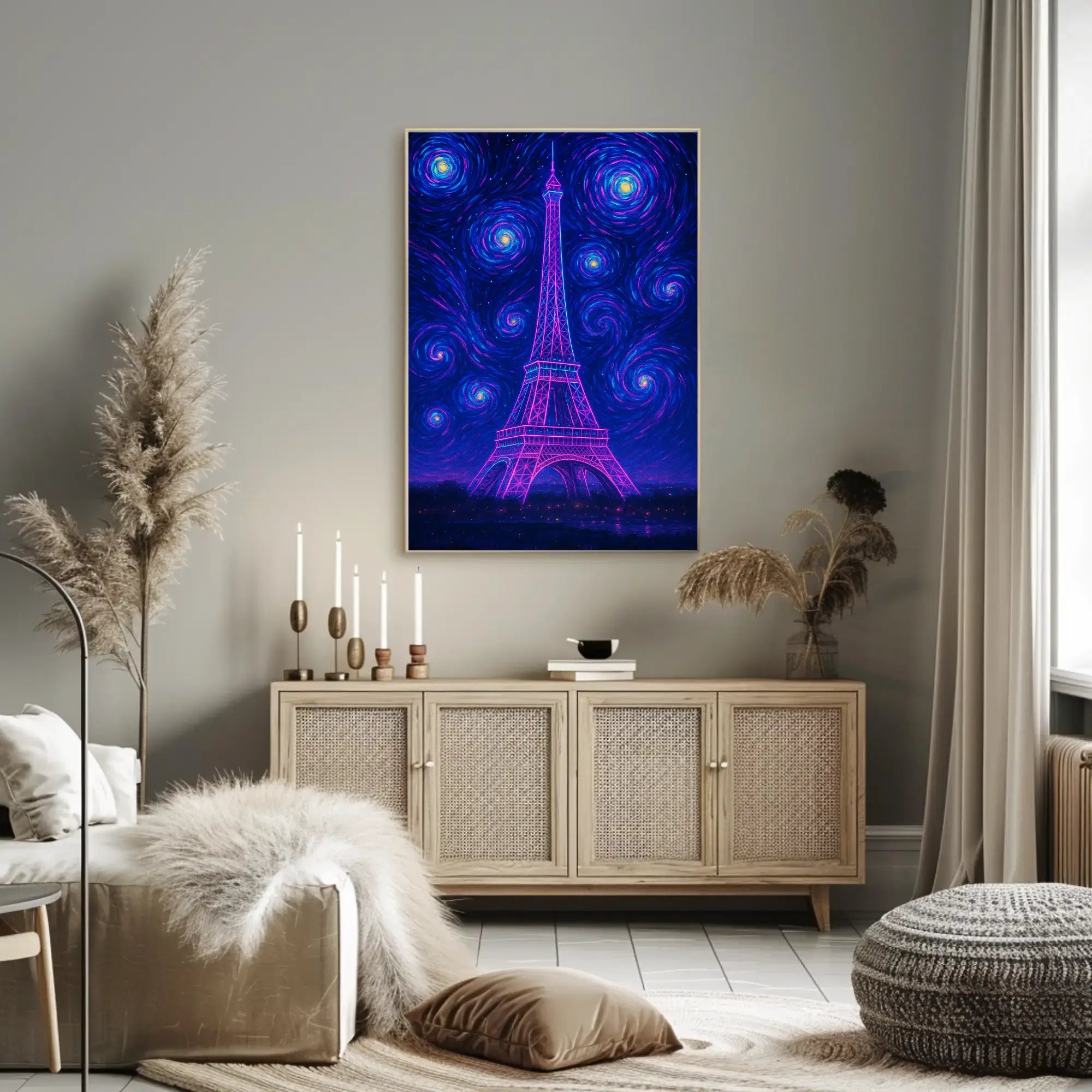 Ethereal Eiffel Tower Neon Surrealism Travel Poster PosterGoat