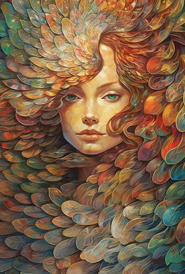 Ethereal Nature Woman with Leaves Artistic Poster PosterGoat