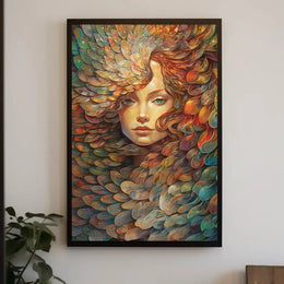 Ethereal Nature Woman with Leaves Artistic Poster PosterGoat