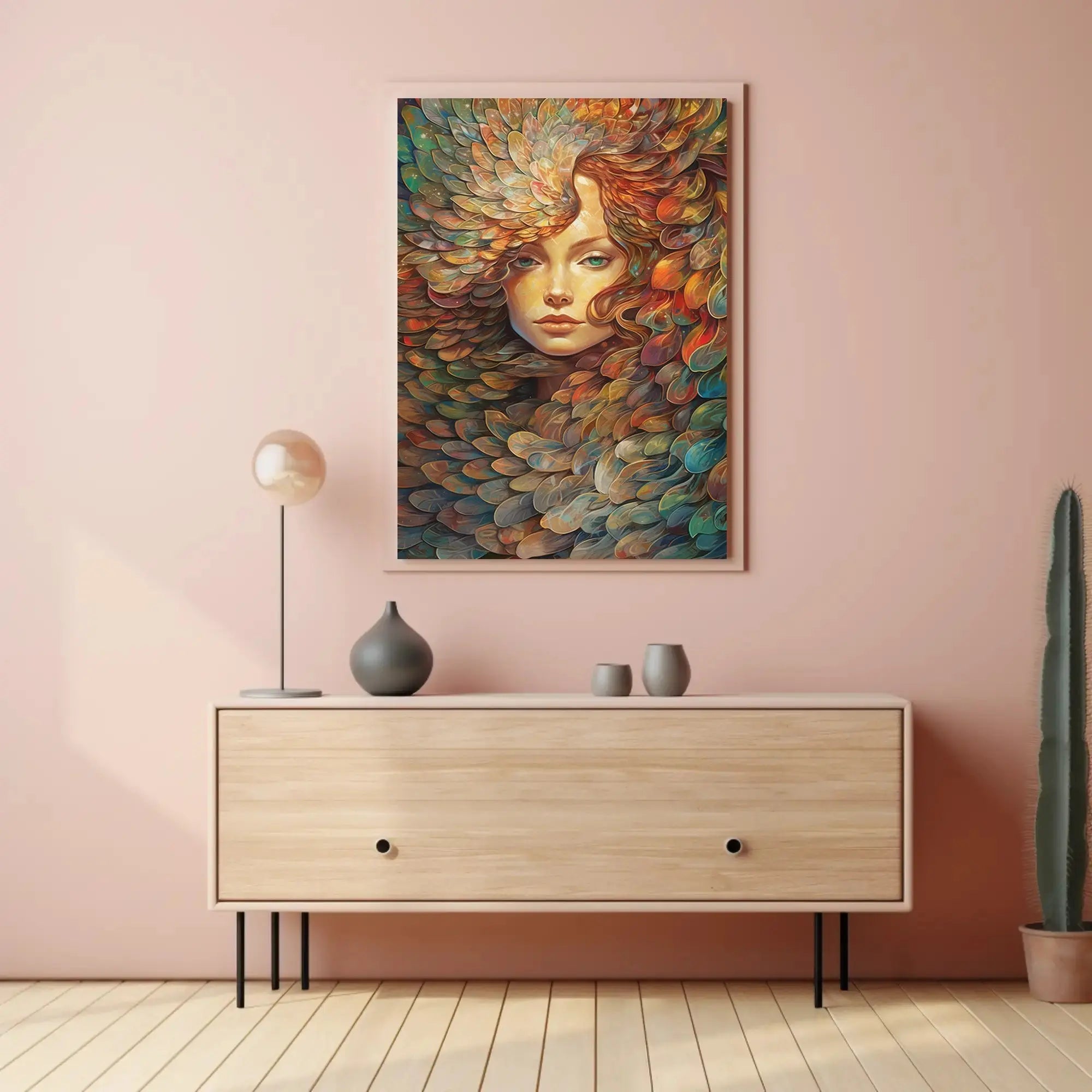 Ethereal Nature Woman with Leaves Artistic Poster PosterGoat