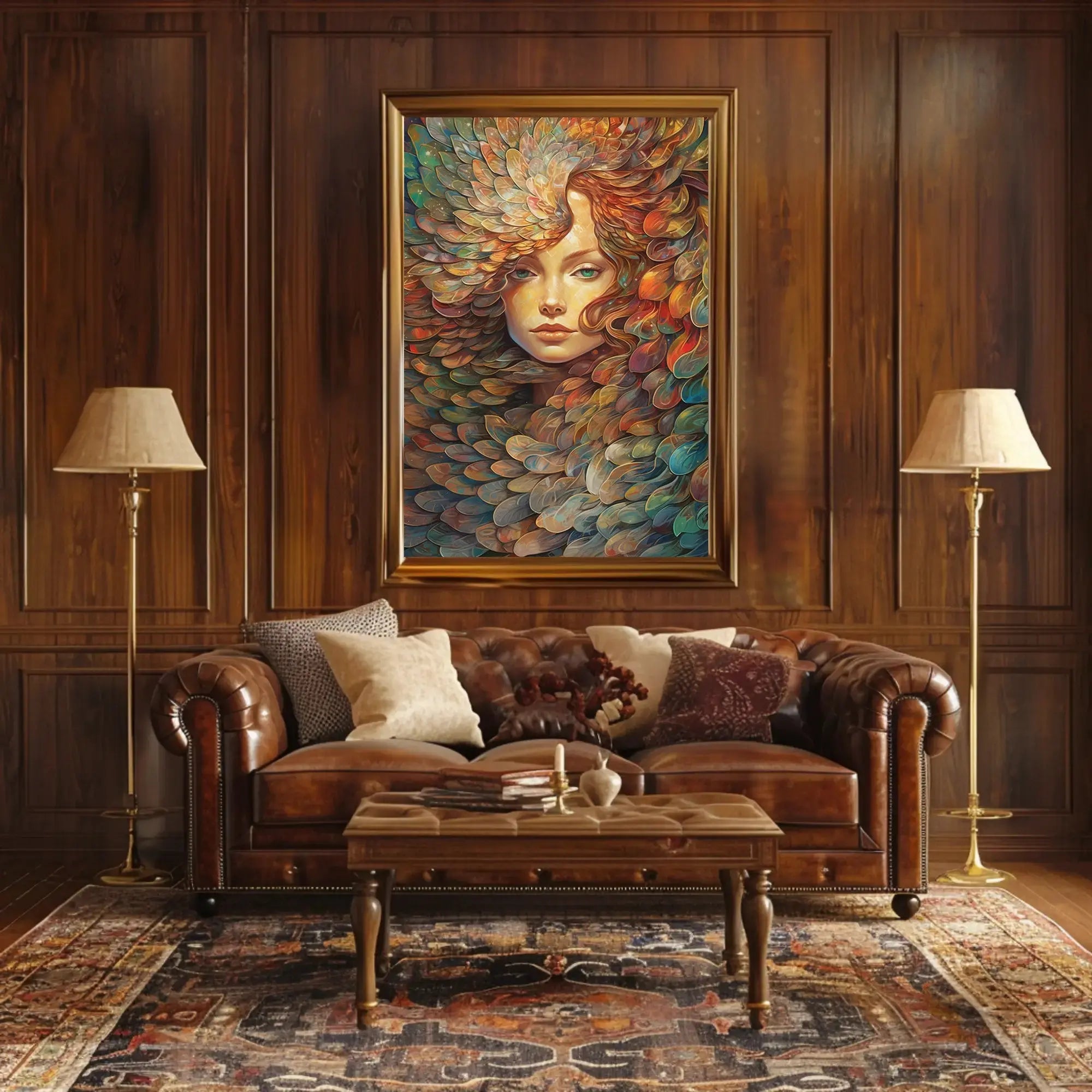 Ethereal Nature Woman with Leaves Artistic Poster PosterGoat