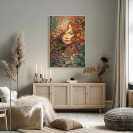 Ethereal Nature Woman with Leaves Artistic Poster PosterGoat