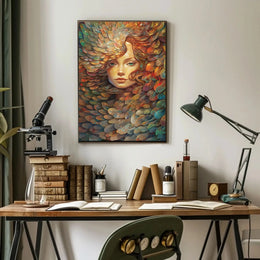 Ethereal Nature Woman with Leaves Artistic Poster PosterGoat