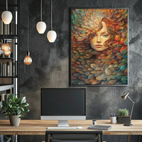 Ethereal Nature Woman with Leaves Artistic Poster PosterGoat