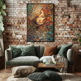 Ethereal Nature Woman with Leaves Artistic Poster PosterGoat