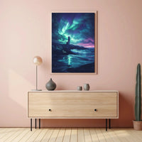 Ethereal Night Sky Coastal Scene Artistic Poster PosterGoat