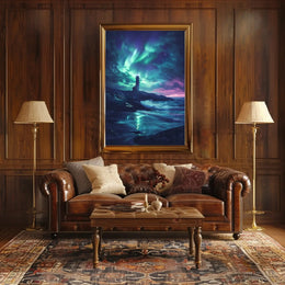 Ethereal Night Sky Coastal Scene Artistic Poster PosterGoat