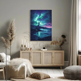Ethereal Night Sky Coastal Scene Artistic Poster PosterGoat
