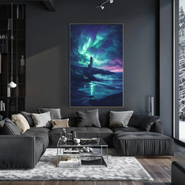 Ethereal Night Sky Coastal Scene Artistic Poster PosterGoat