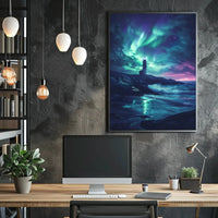 Ethereal Night Sky Coastal Scene Artistic Poster PosterGoat
