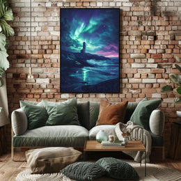 Ethereal Night Sky Coastal Scene Artistic Poster PosterGoat