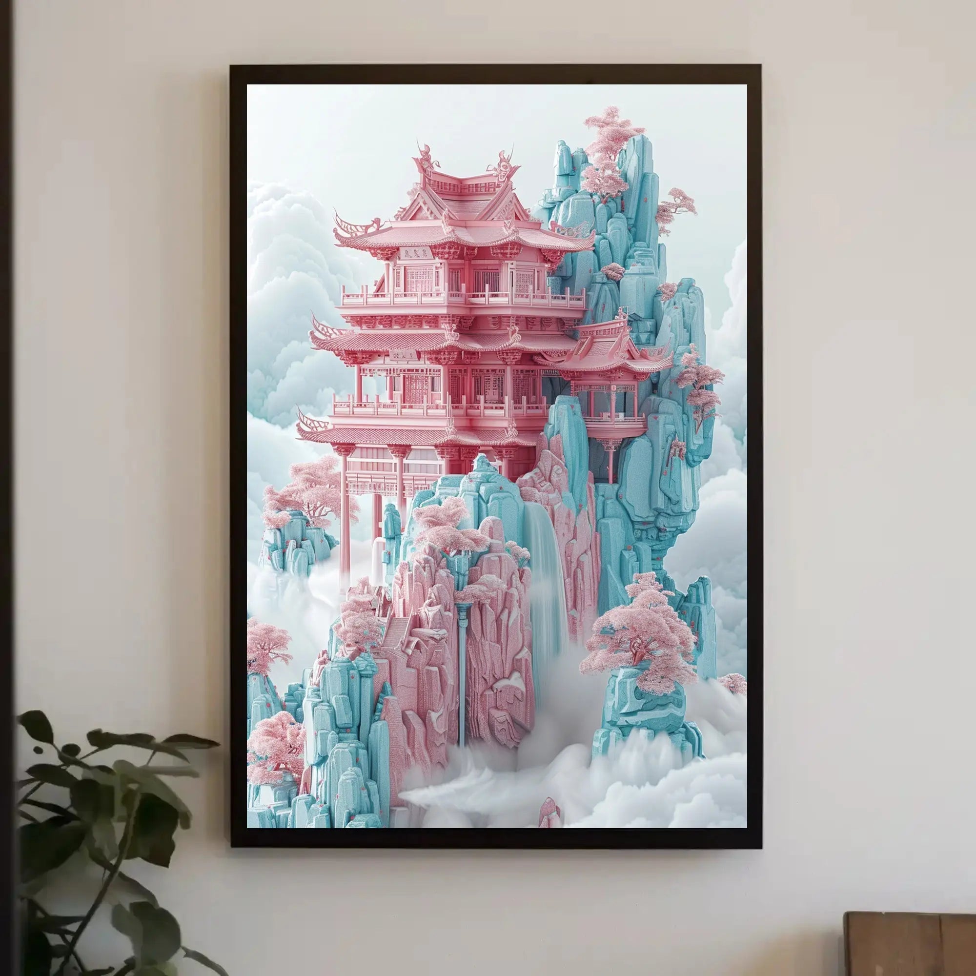 Ethereal Tranquility Fantasy Pagoda Artistic Poster PosterGoat