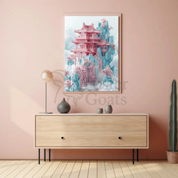 Ethereal Tranquility Fantasy Pagoda Artistic Poster PosterGoat