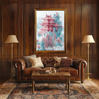 Ethereal Tranquility Fantasy Pagoda Artistic Poster PosterGoat
