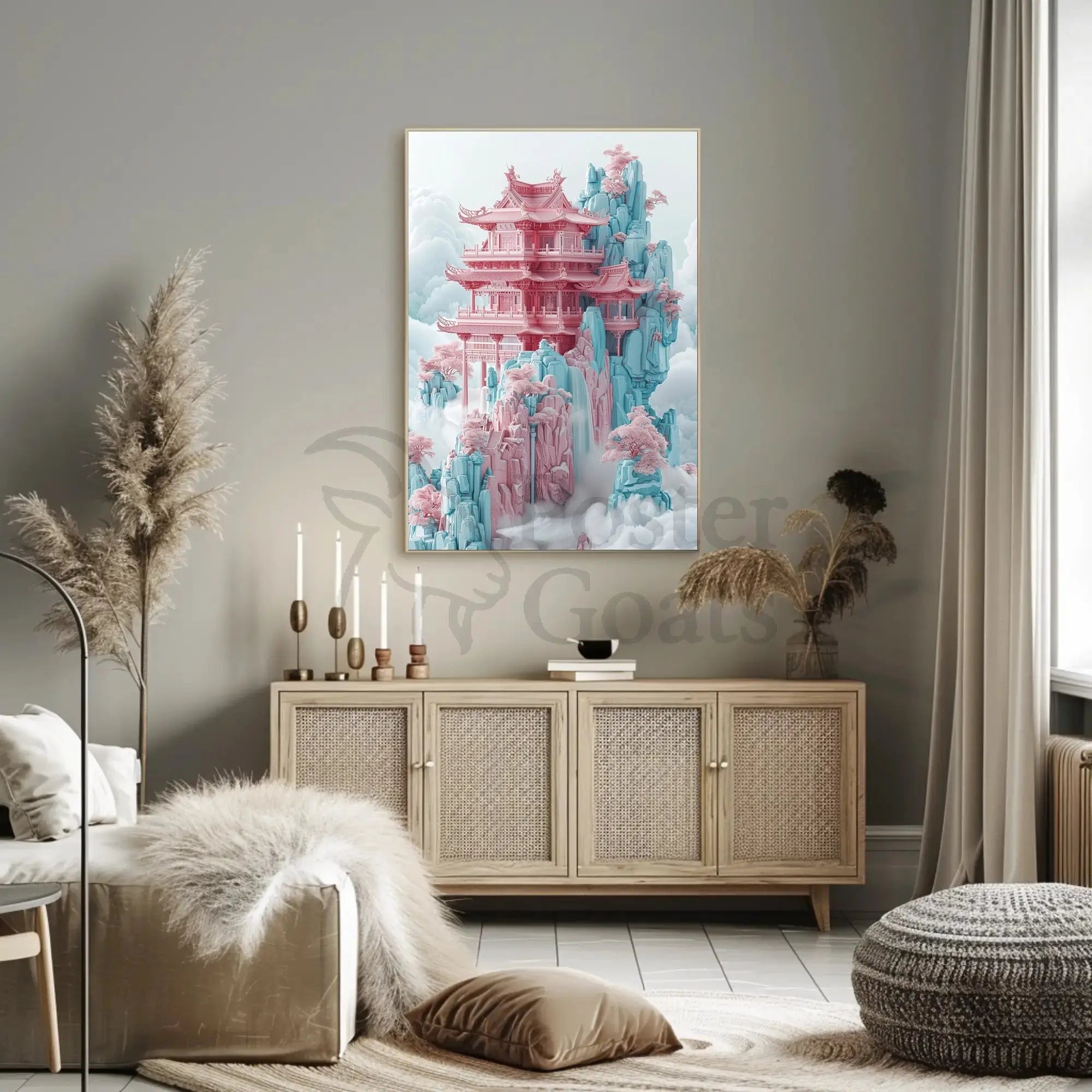 Ethereal Tranquility Fantasy Pagoda Artistic Poster PosterGoat