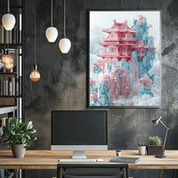 Ethereal Tranquility Fantasy Pagoda Artistic Poster PosterGoat
