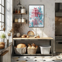 Ethereal Tranquility Fantasy Pagoda Artistic Poster PosterGoat