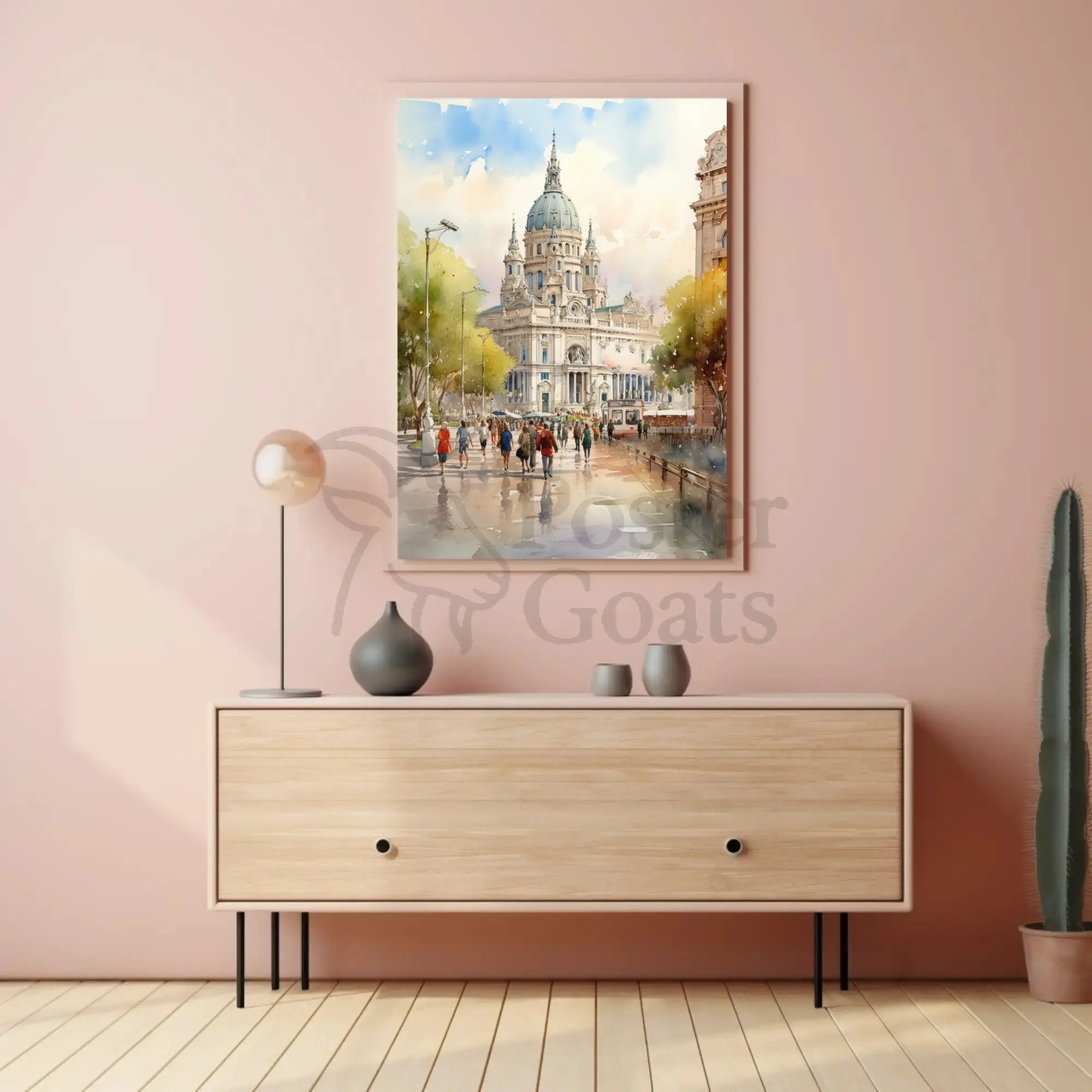 European Architectural Scene Captured in Artistic Watercolor Poster PosterGoat