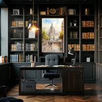 European Architectural Scene Captured in Artistic Watercolor Poster PosterGoat