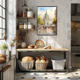 European Architectural Scene Captured in Artistic Watercolor Poster PosterGoat