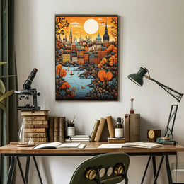 European Autumn Townscape Art Print - Travel Poster PosterGoat