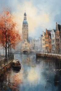 European Canal Autumn Scene: Abstract, Artistic, or Pop Culture Poster PosterGoat
