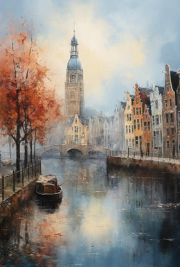 European Canal Autumn Scene: Abstract, Artistic, or Pop Culture Poster PosterGoat