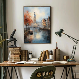 European Canal Autumn Scene: Abstract, Artistic, or Pop Culture Poster PosterGoat