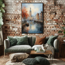 European Canal Autumn Scene: Abstract, Artistic, or Pop Culture Poster PosterGoat