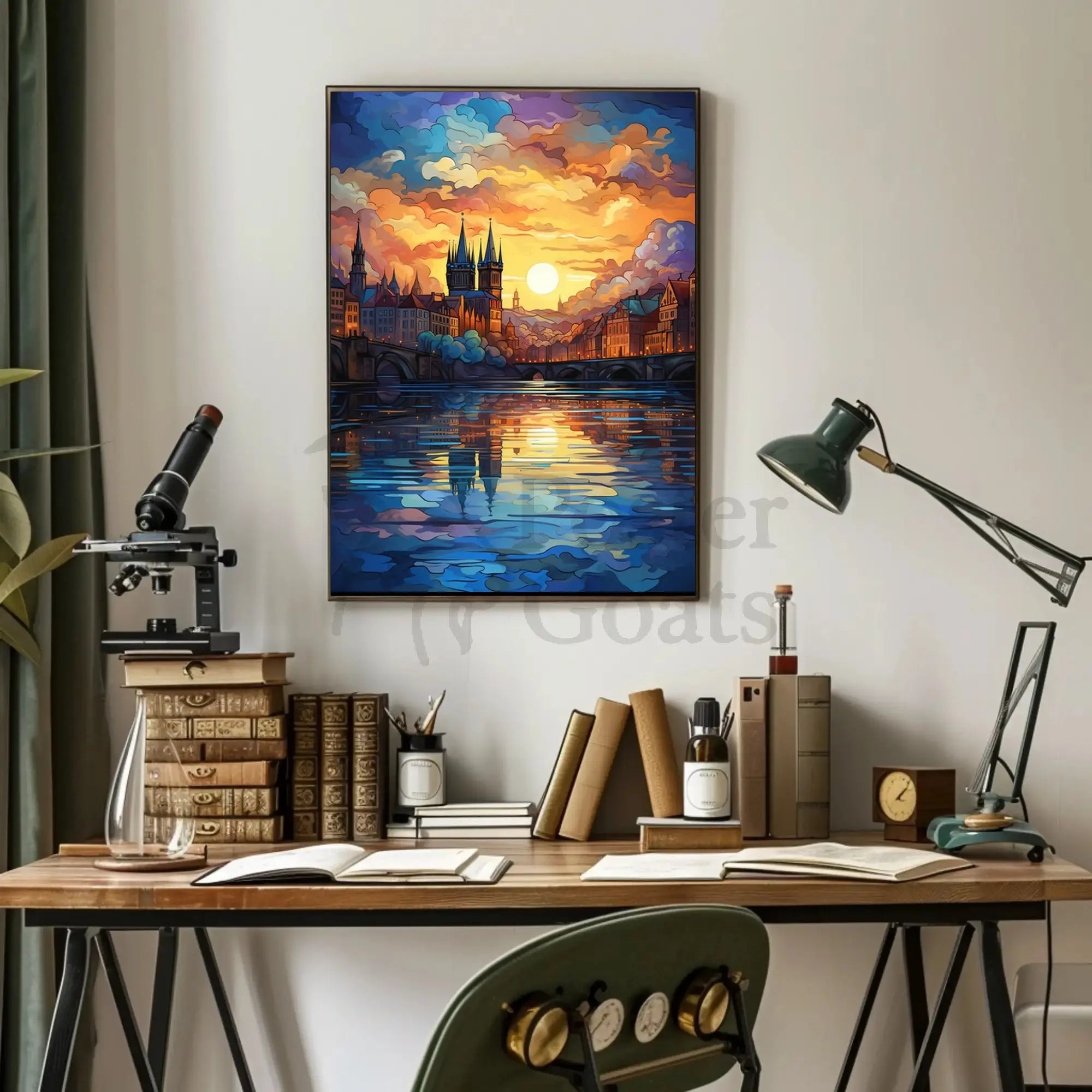 European Cityscape at Twilight Abstract, Artistic, or Pop Culture Poster PosterGoat