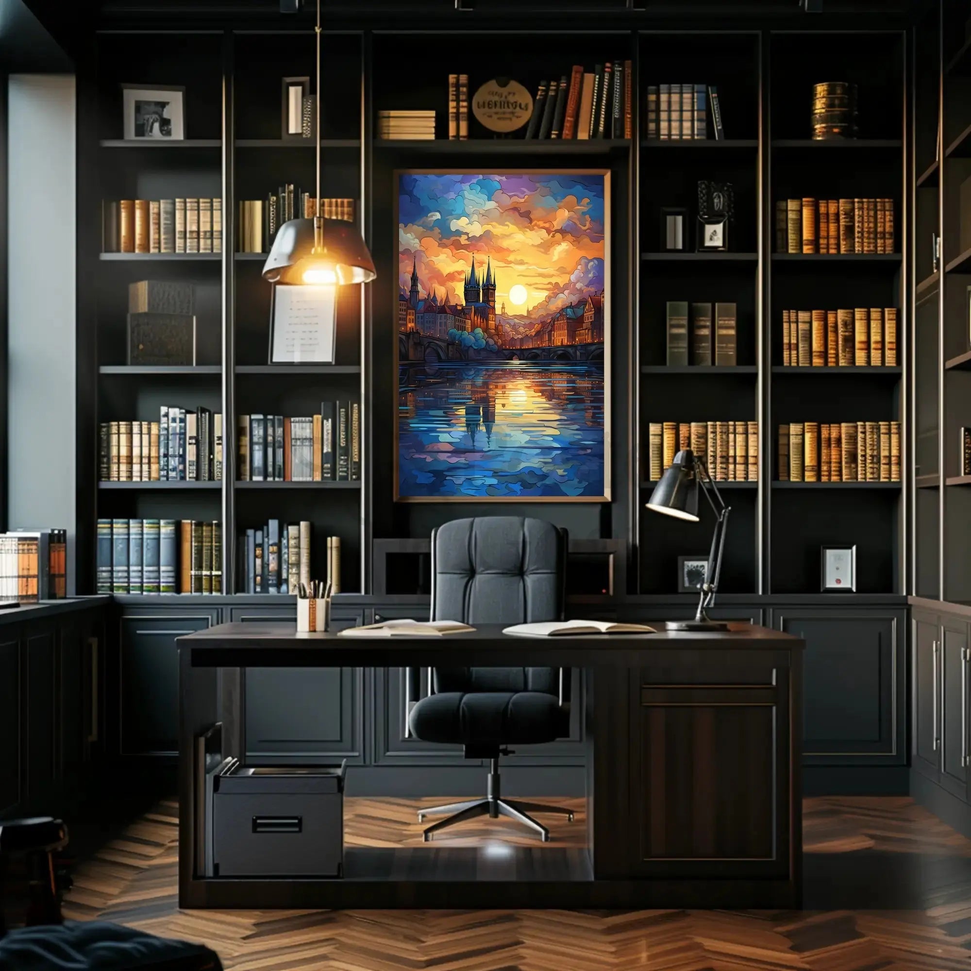 European Cityscape at Twilight Abstract, Artistic, or Pop Culture Poster PosterGoat
