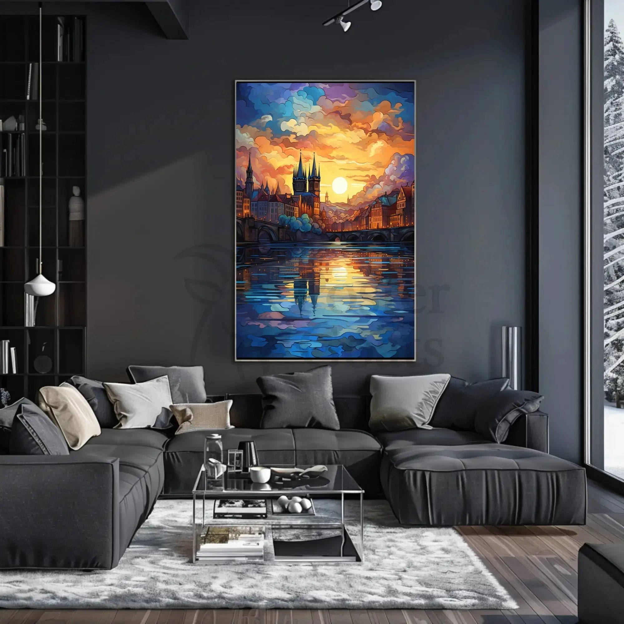 European Cityscape at Twilight Abstract, Artistic, or Pop Culture Poster PosterGoat