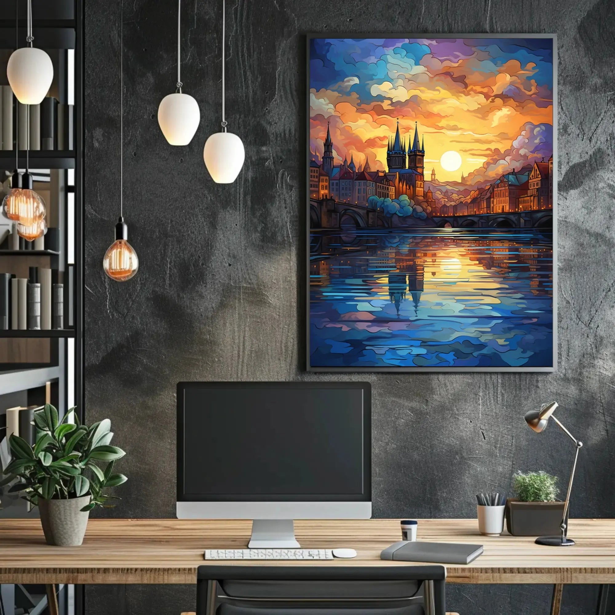European Cityscape at Twilight Abstract, Artistic, or Pop Culture Poster PosterGoat