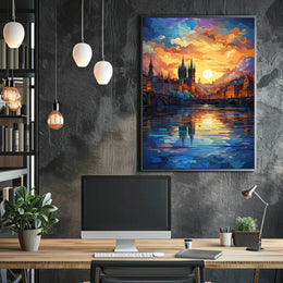 European Cityscape at Twilight Abstract, Artistic, or Pop Culture Poster PosterGoat