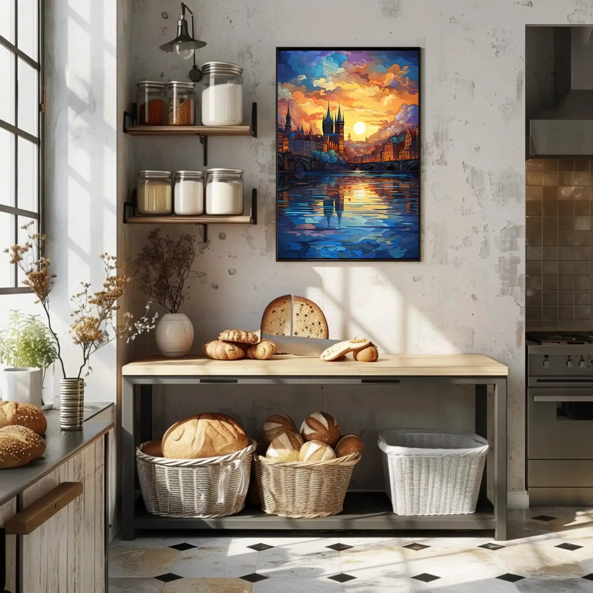 European Cityscape at Twilight Abstract, Artistic, or Pop Culture Poster PosterGoat