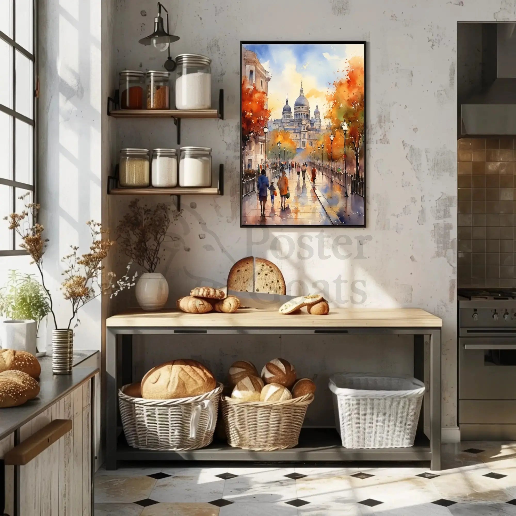 European Fall Scene Watercolor Art Travel Poster PosterGoat