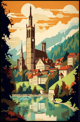 European Village Scenic Artwork Travel Poster PosterGoat