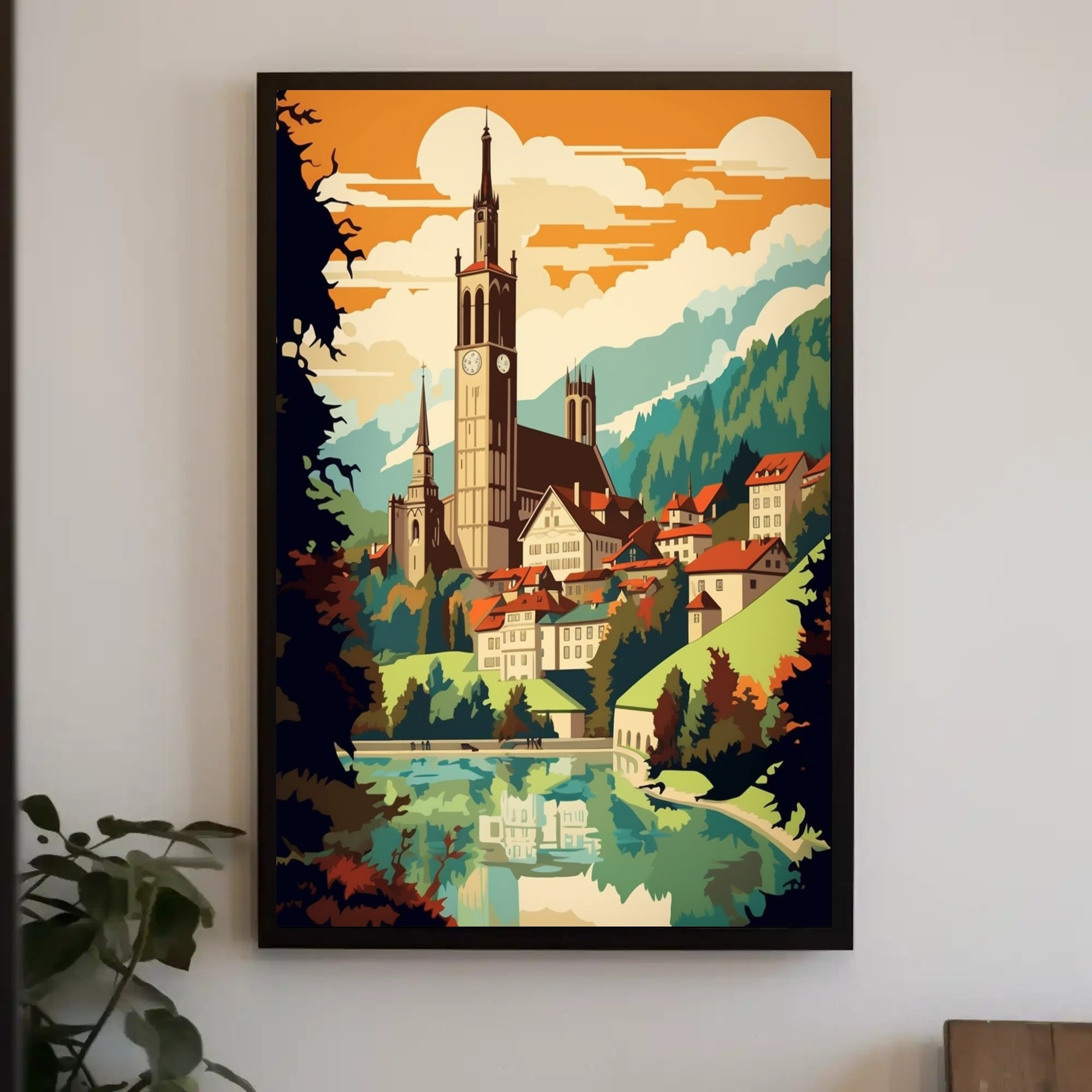 European Village Scenic Artwork Travel Poster PosterGoat