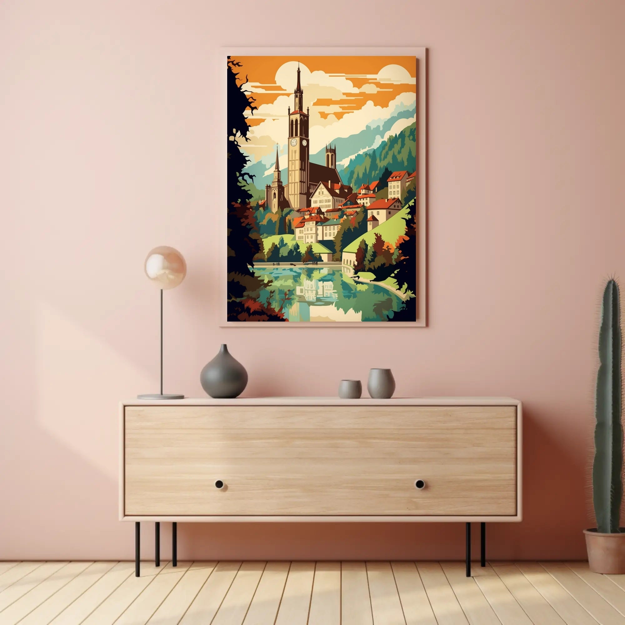 European Village Scenic Artwork Travel Poster PosterGoat