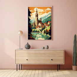 European Village Scenic Artwork Travel Poster PosterGoat