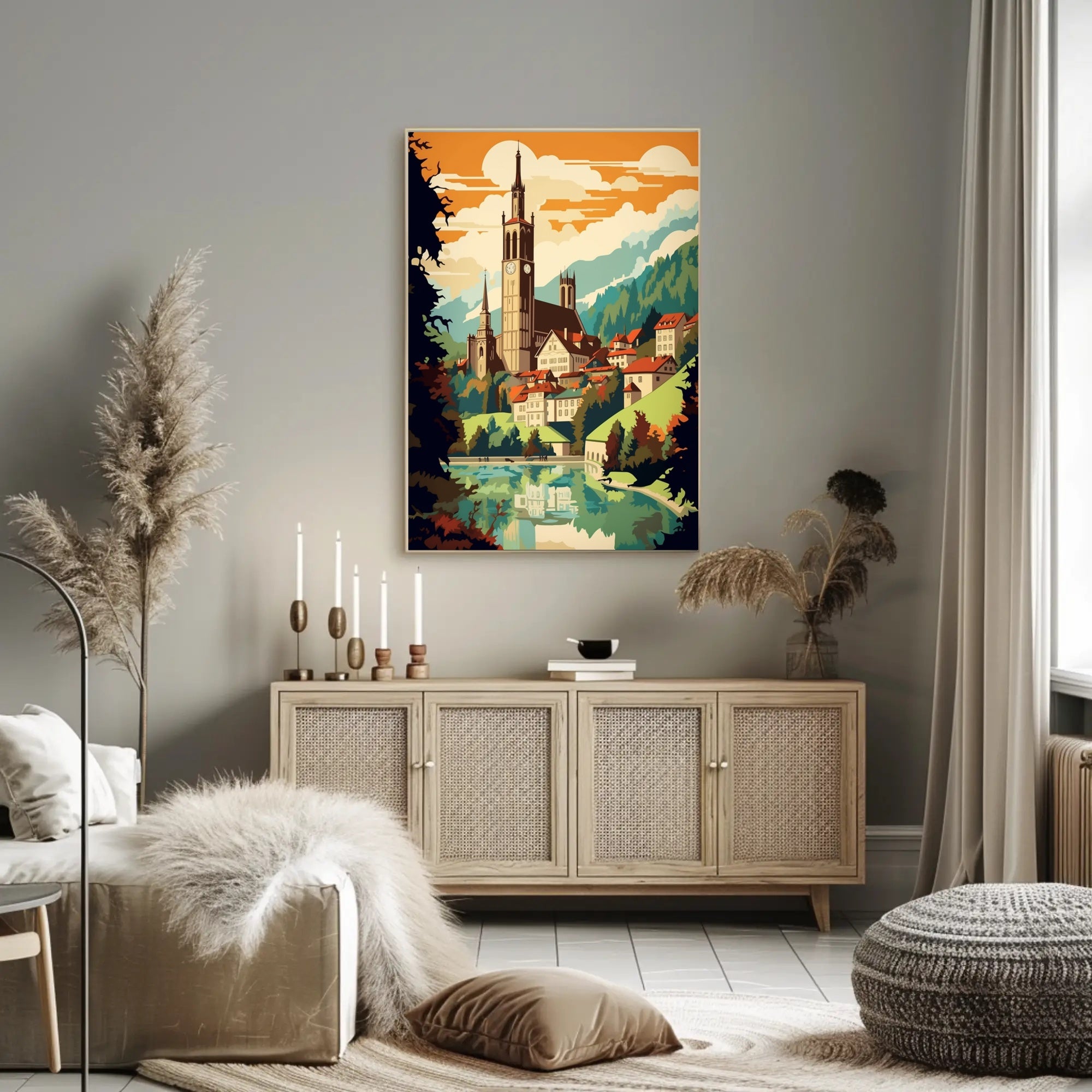 European Village Scenic Artwork Travel Poster PosterGoat