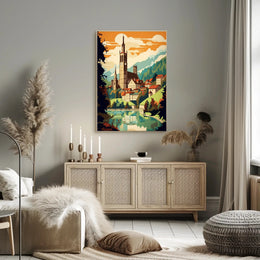 European Village Scenic Artwork Travel Poster PosterGoat