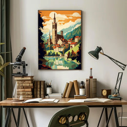 European Village Scenic Artwork Travel Poster PosterGoat