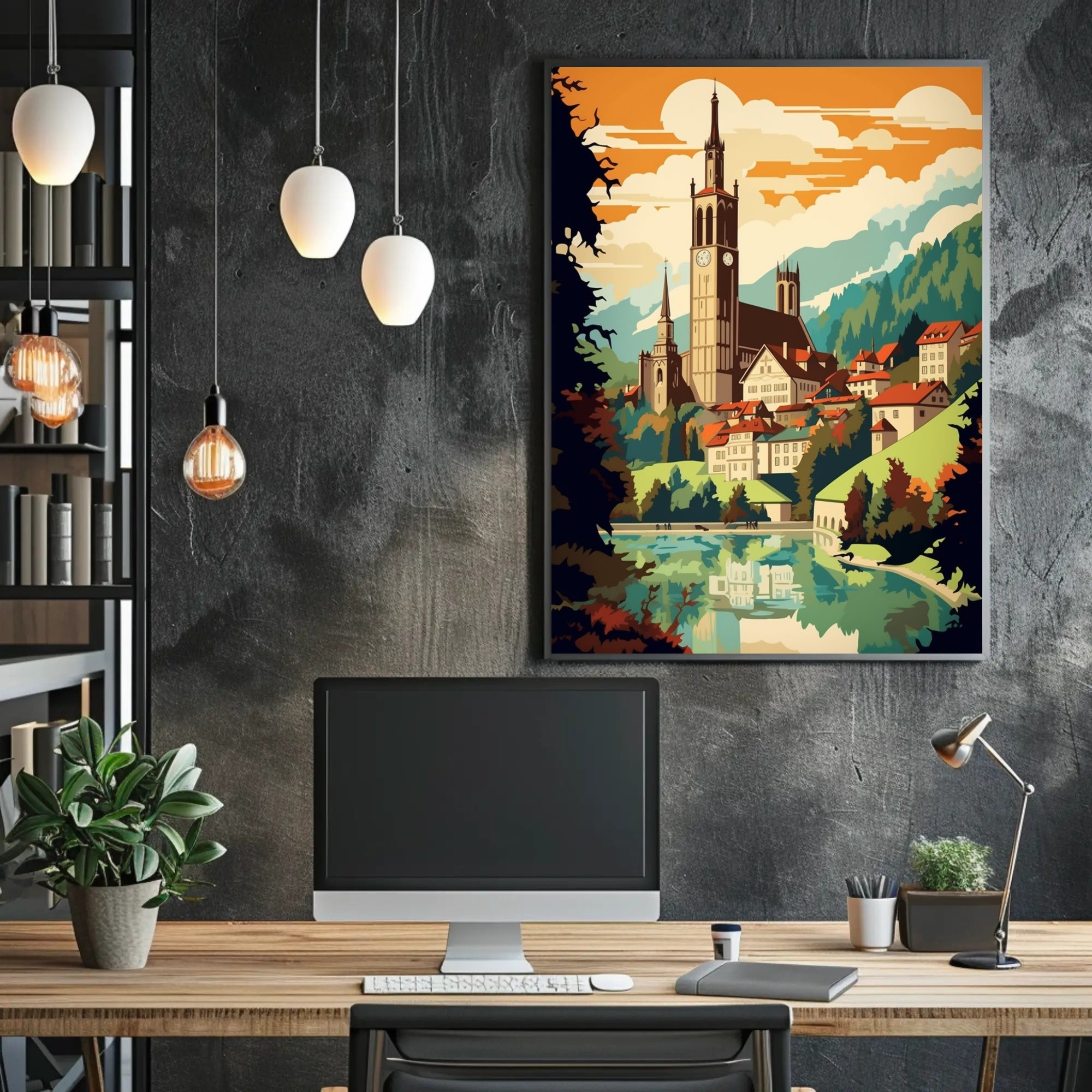 European Village Scenic Artwork Travel Poster PosterGoat