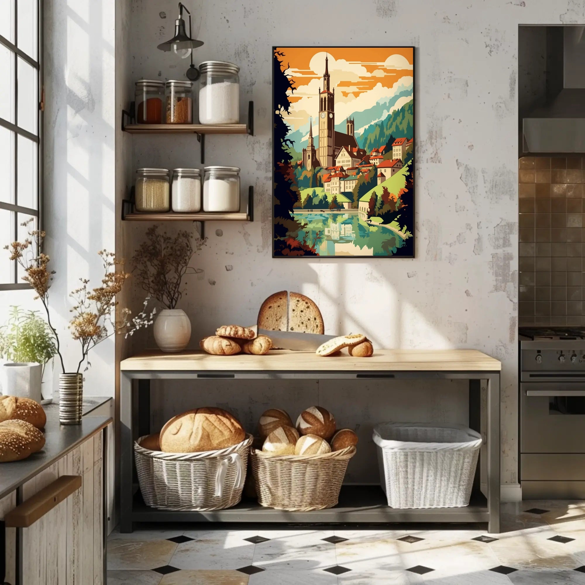 European Village Scenic Artwork Travel Poster PosterGoat