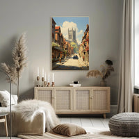 European Vintage Scene with Gothic Cathedral Urban or Cityscape Poster PosterGoat