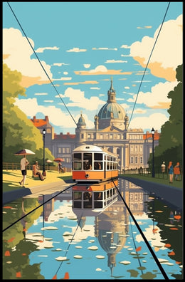 European Vintage Tram Travel Scene Urban or Cityscape Poster PosterGoat